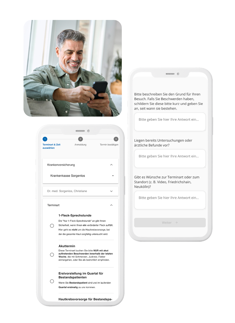samedi Online-Terminvergabe — Patient bucht rund um die Uhr per Smartphone über die White-Label-Buchungsstrecke