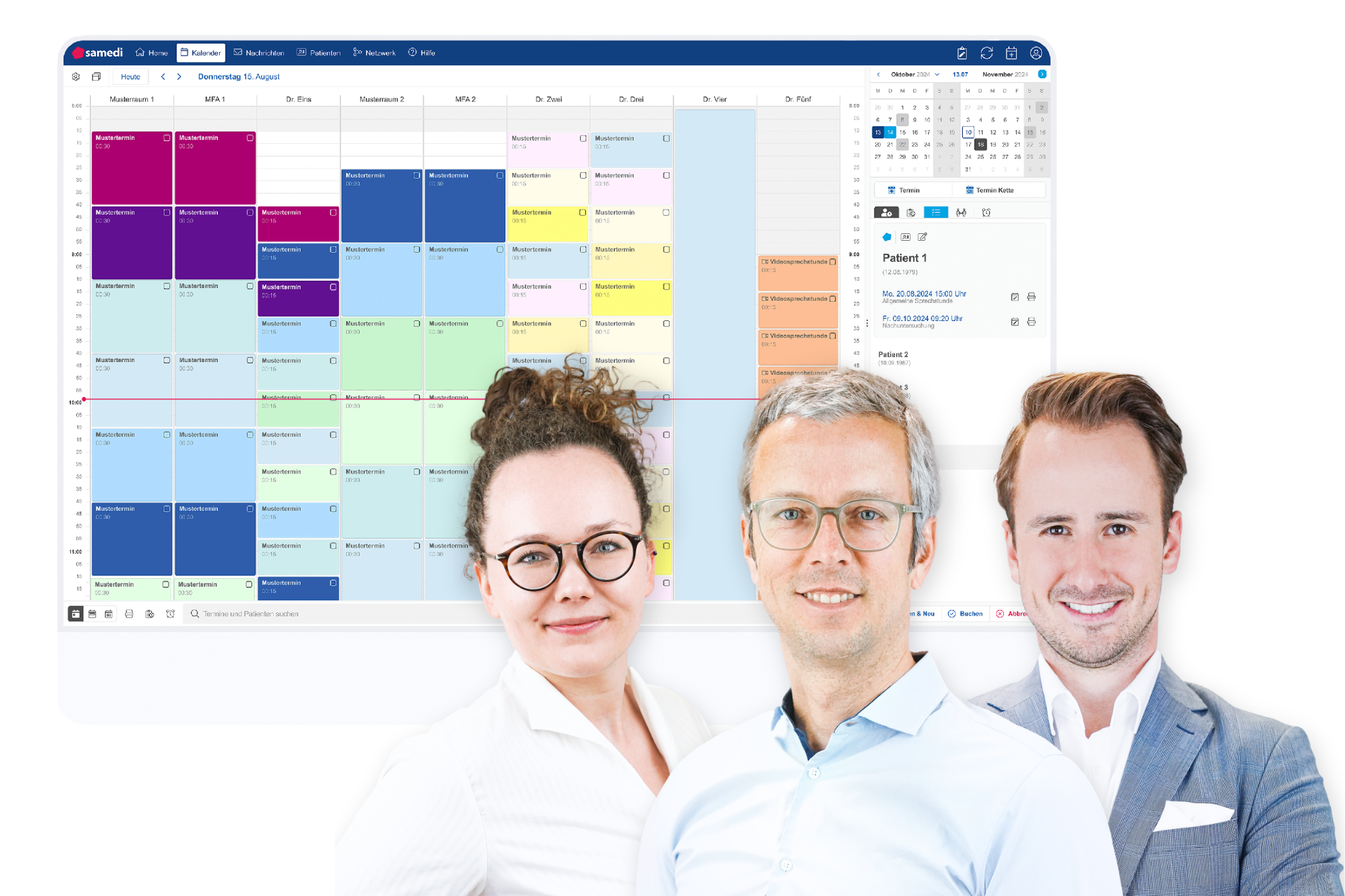 samedi Online-Kalender – maßgeschneidert für medizinische Einrichtungen, mit Beraterinnen und Beratern